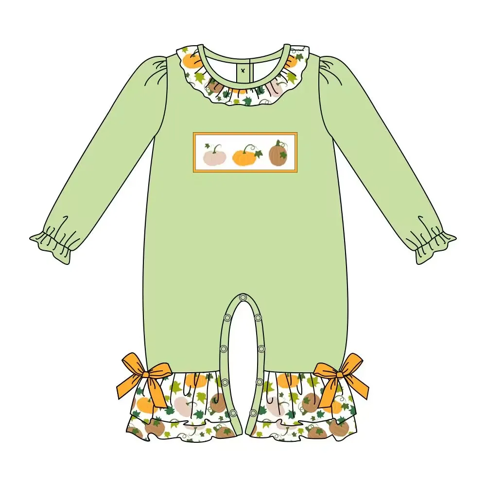 Cartoon Pumpkin Print Infant And Toddler Autumn Green Long-sleeved Trousers Boutique Jumpsuit Wholesale And Retail