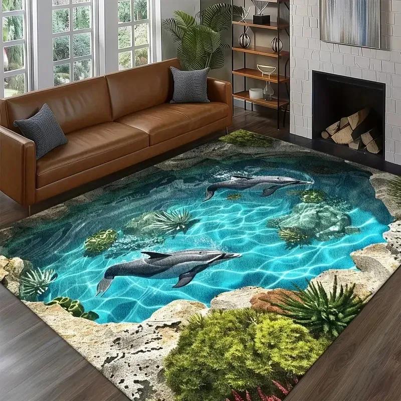 3D Swimming Pool Carpet Deepwater Fish Pond Rug for Living Room Bedroom Home Decor Floor Mat Non-slip Sofa Rug Doormat Gifts