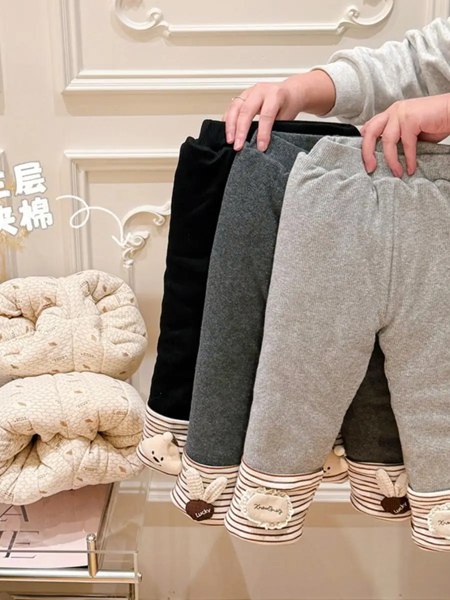 

Утепленные хлопковые брюки для девочек на осень-зиму, термоштаны, детские длинные брюки, модные корейские базовые штаны L