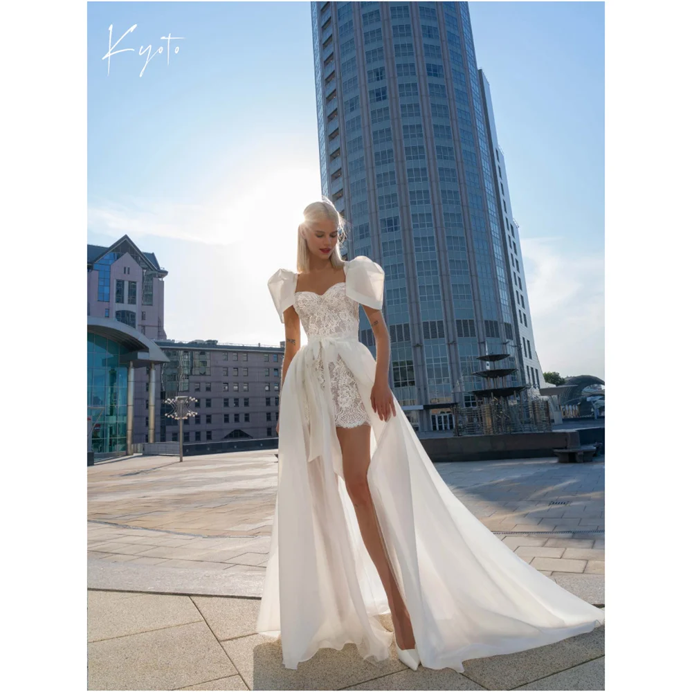 

Kyoto Customized Removable Tulle Train Puff Sleeve Wedding Dress Sweetheart Neck Lace فستان زفاف Mini Sheath 2025 Abito da sposa