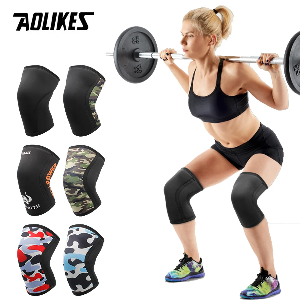 AOLIKES-Genouillères de dehors en Néoprène pour Homme et Femme, 1 Paire, 7mm, Compression WePackage, Levage, Pression, Crossfit, Entraînement,