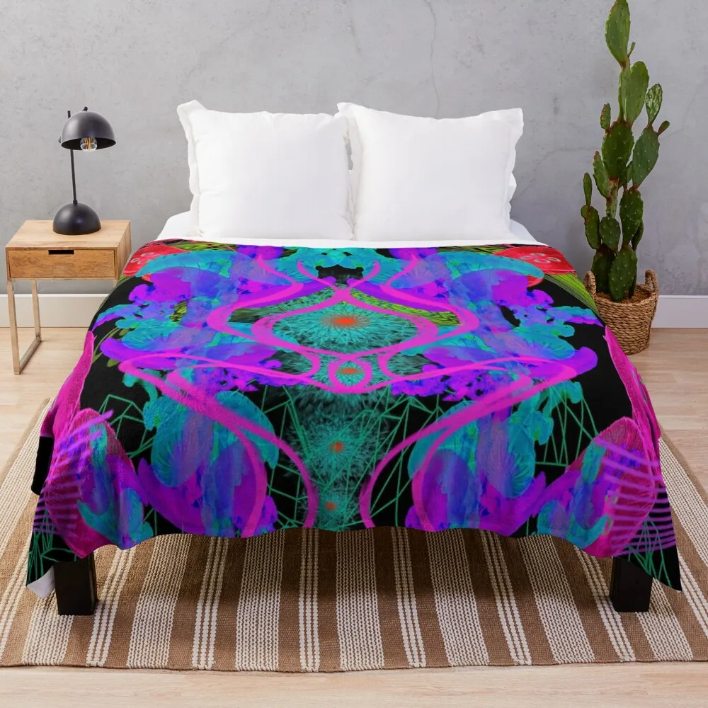 Jellyfish Warp (Psychedelic Blacklight UV Ultraviolet) Throw Blanket Decoratives Giant Sofa Blankets