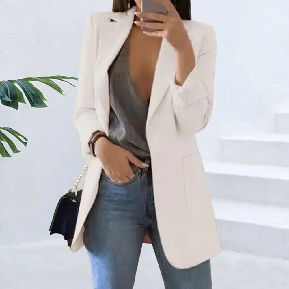 Women Formal Suit Coat Elegant Lapel Suit Coat for Women Long Sleeve Open Front Business Outerwear Solid Color Urban for Spring