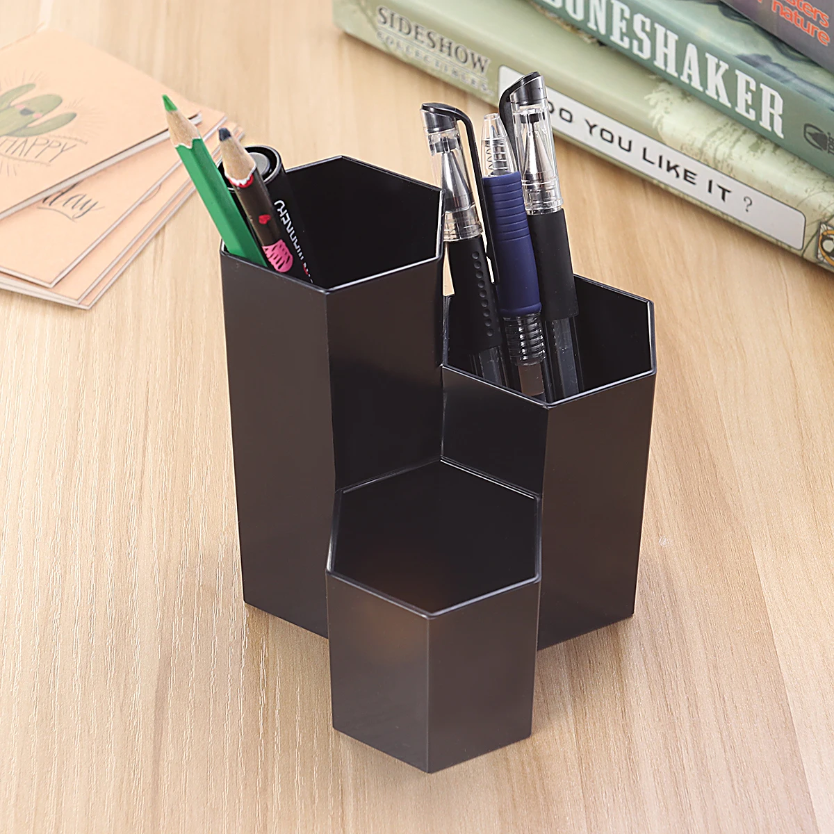 

Creative 6-Side Pen Organizer For Beauty Supplies Craft Office Desktop Black 6-Corner Practical Storage Home Office Holder Pen