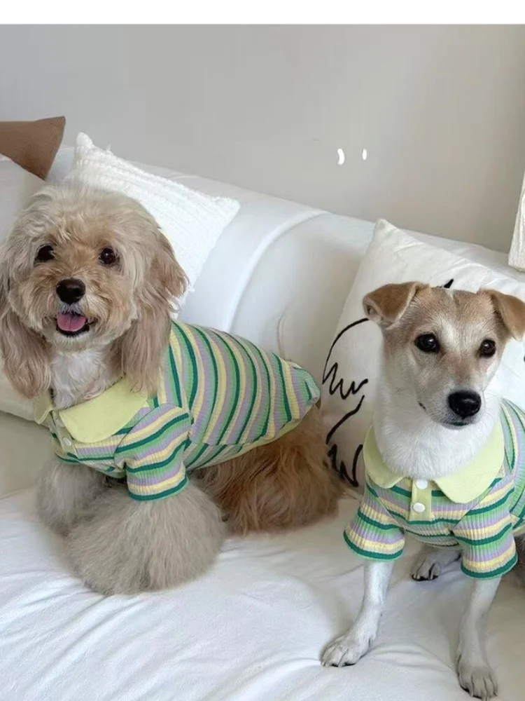 

FurFit Pet Dog Striped irt Faionable отложной воротник дышащий легкий из чистого хлопка весна осень маленькие средние собаки