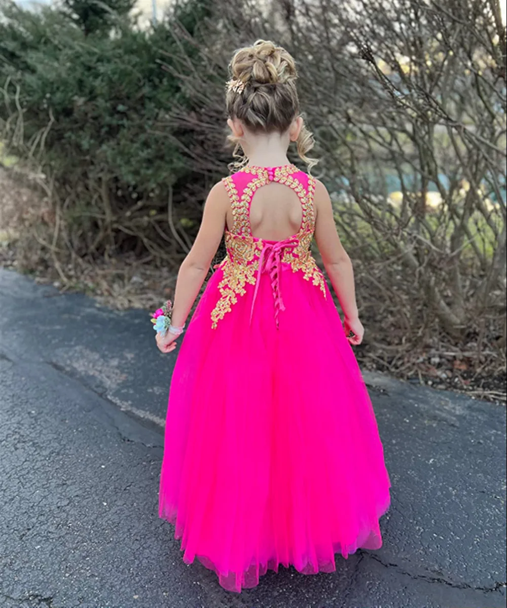 

Customized Sleeveless Flower Girl Dress for Wedding Appliques Princess Birthday Party Dress Kids Holy Communion Ball Gown