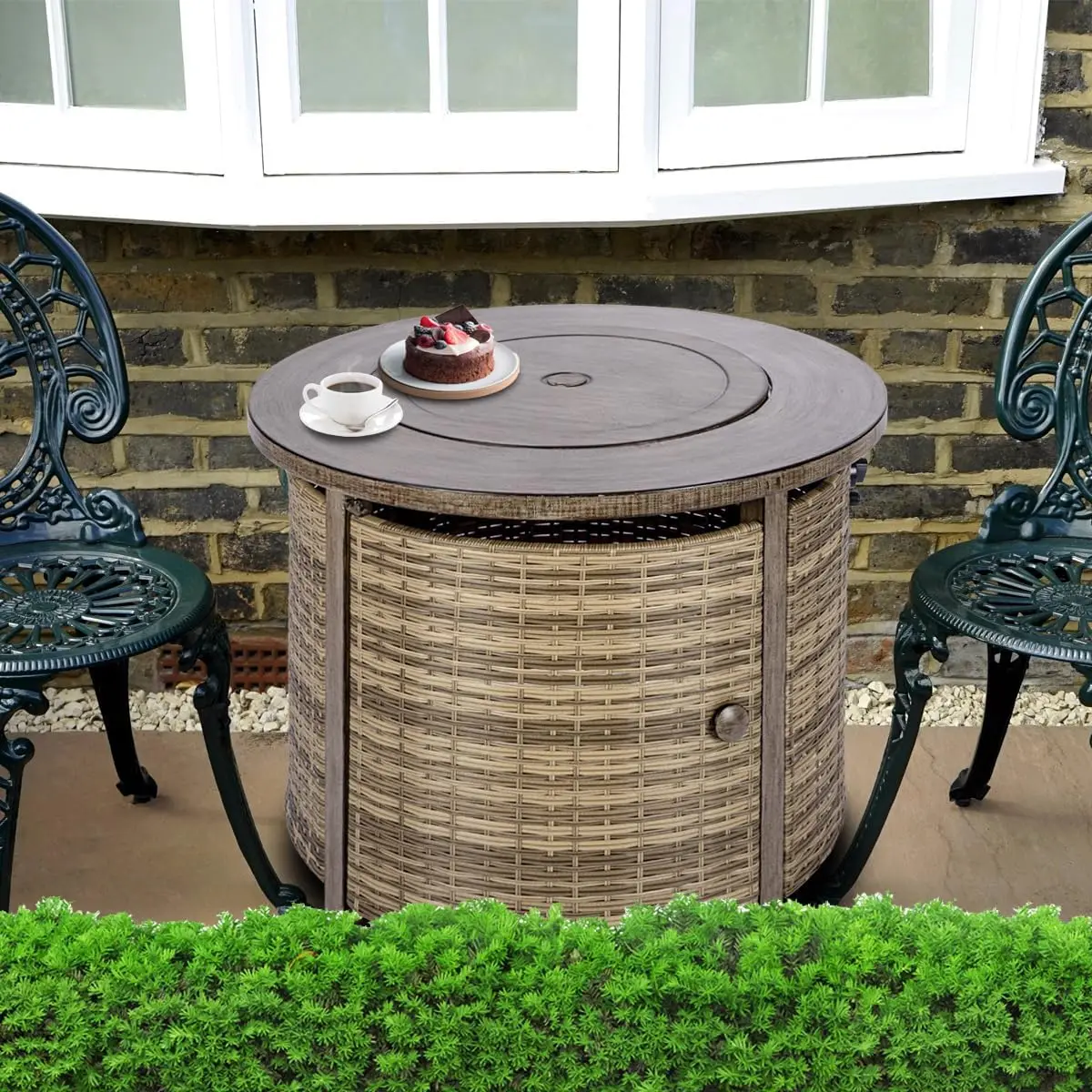 32 inch Wicker Rattan Propane Fire Pit Table, 50000 BTU Gas Fire Pit