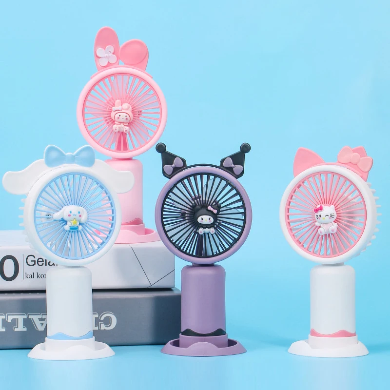 Sanrio-Ventilador de Mão para Meninas, Ventilador de Anime Cartoon, Dupla Utilização Portátil, Suporte para Telemóvel Kawaii, Mini Ventilador, Minha Melodia, Presentes Bonitos, Verão