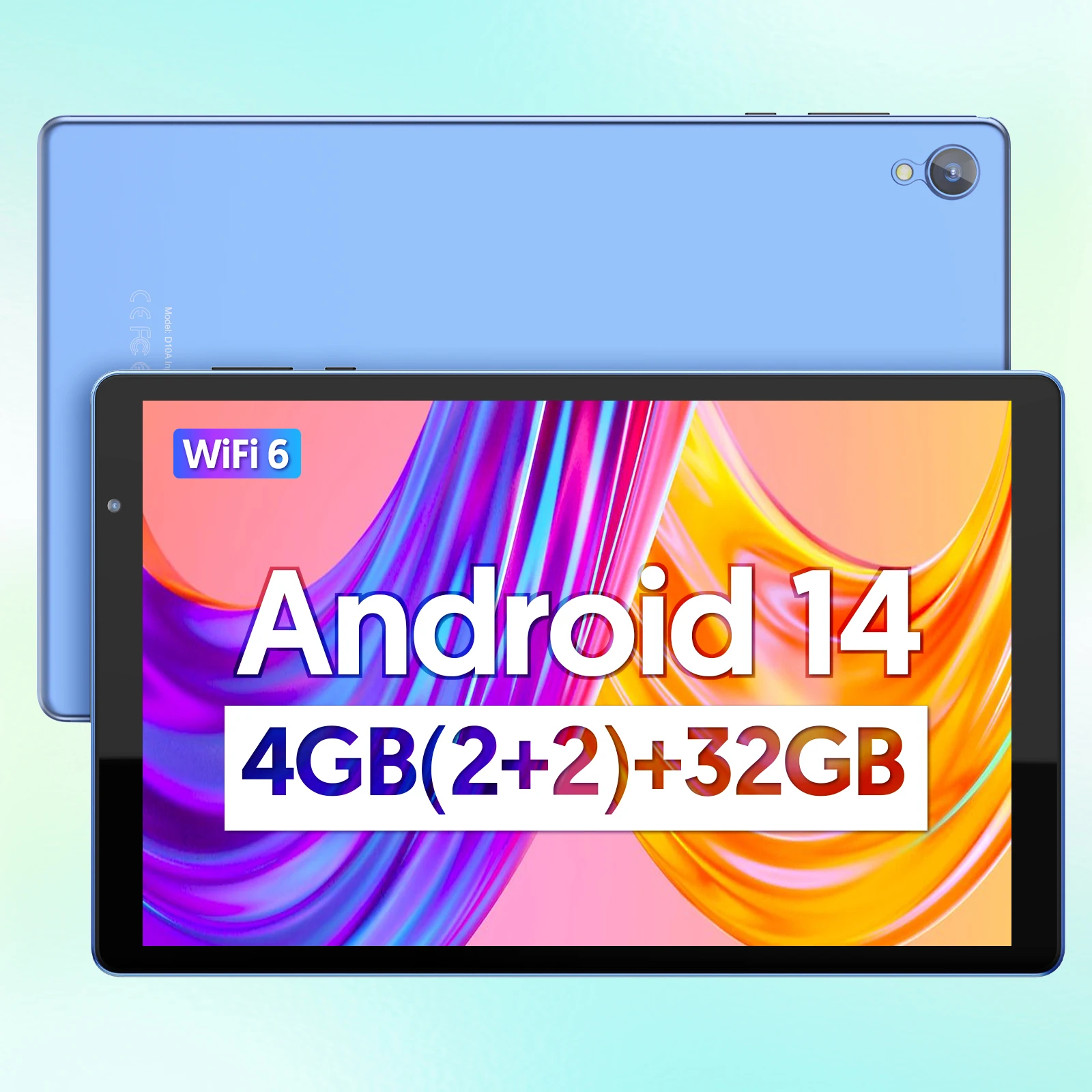 BAKEN 10-inch Tablet, Quad-core Processor, 4 (2+2)GB ROM + 32GB RAM, 1TB Expandable Memory, Wi-Fi 6, Bluetooth, Google Play GMS