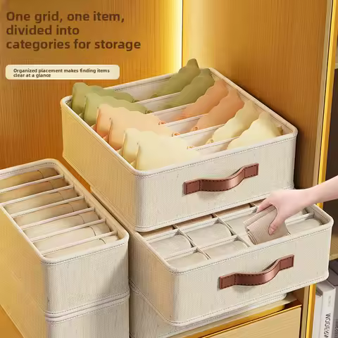 Underwear storage box, socks wardrobe drawer box with sub-grid finishing box, washable and foldable