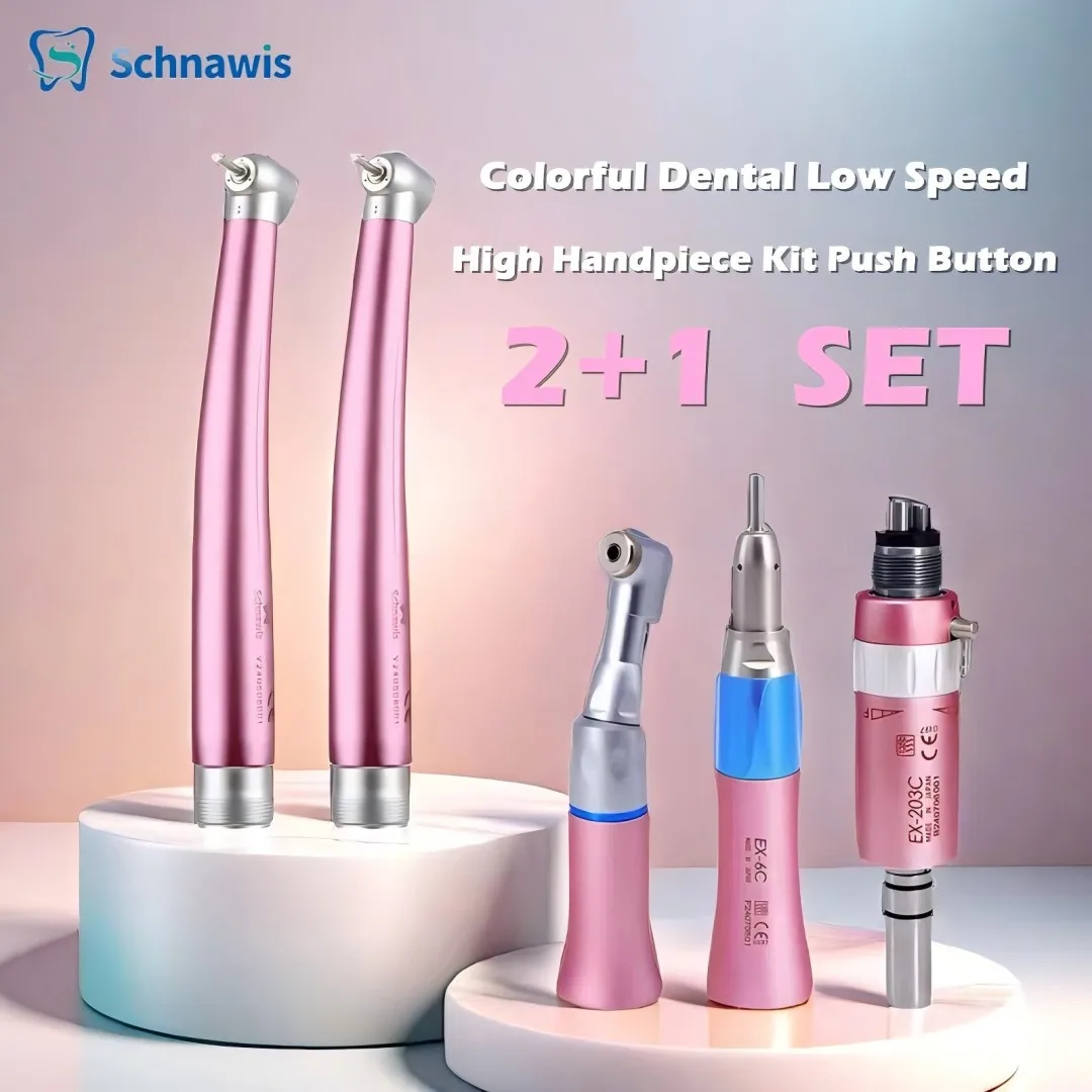 Colorful Dental Low Speed &High Handpiece Kit Push Button Contra Angle Single Way Water Spray Air Turbine B2 M4 Polishing Tool