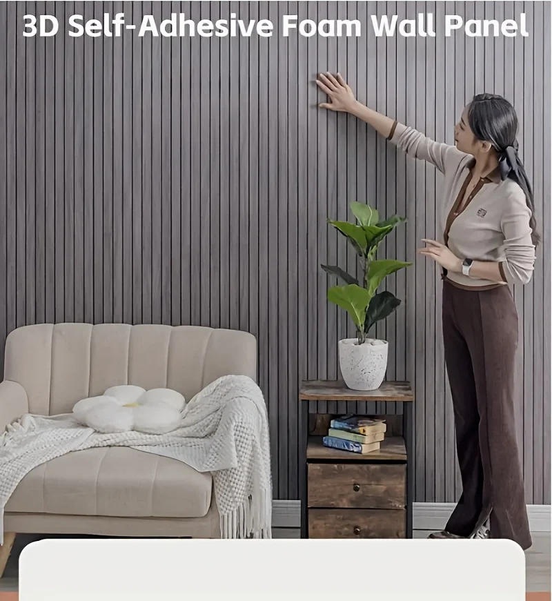 Selbstklebende Tapete mit vertikalen Holzmaserung-Wandpaneelen für Schlafzimmer, Büro, Wohnzimmer, Wand- und Deckendekoration, Wandaufkleber – Detail 1