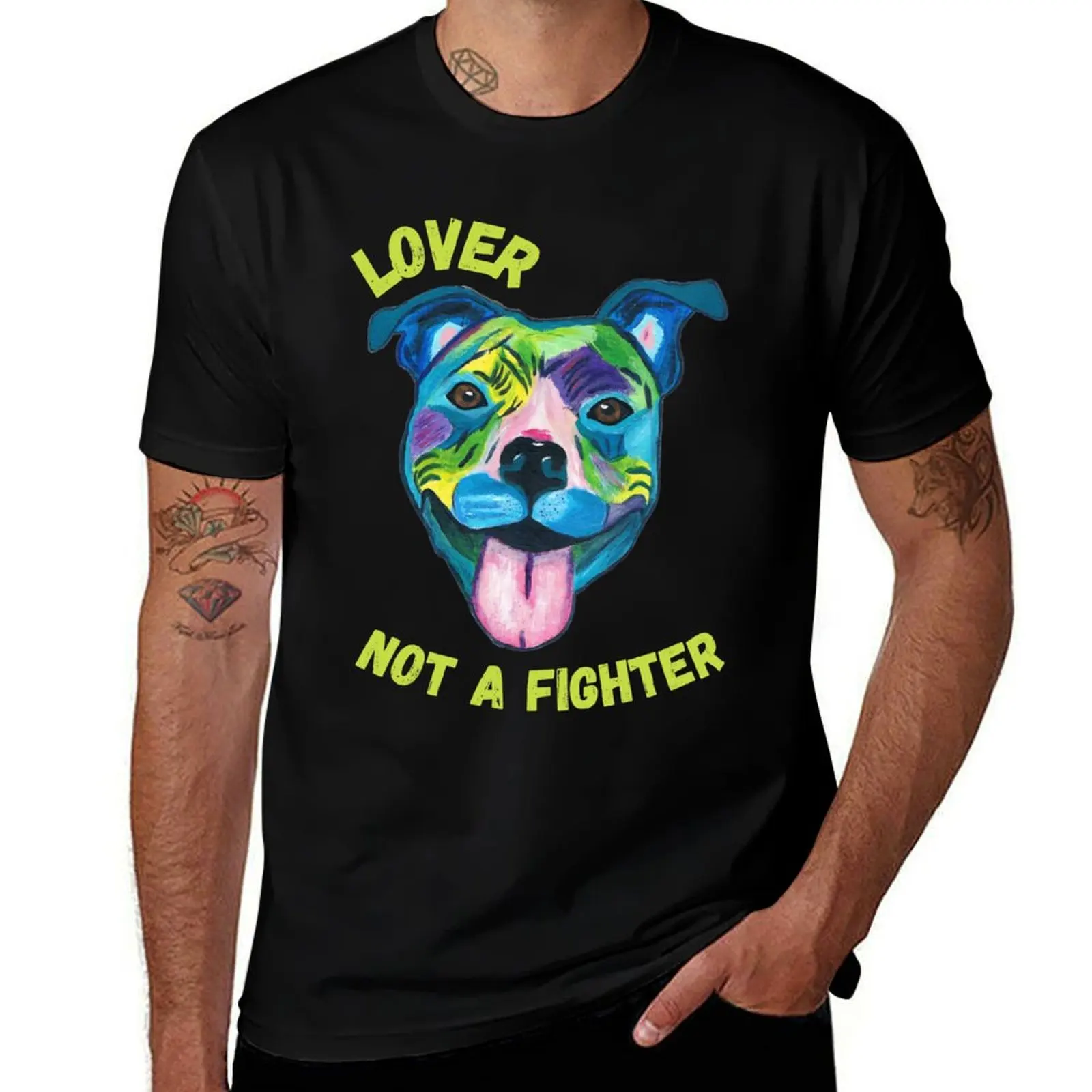 

Pitbull Lover Not A Fighter Art T-Shirt man t shirts high quality luxury brand man t shirts for men casual T-Shirt