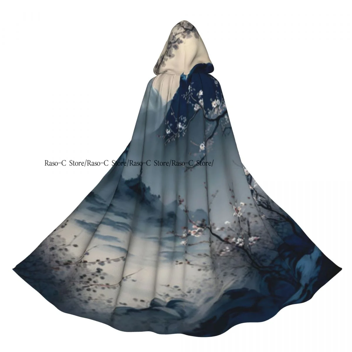 Long Cape Cloak Cherry Blossom Tree Landscape Over The Mountain Hooded Cloak Coat Autumn Hoodies