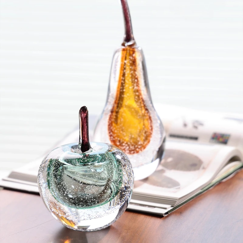 Creative glass fruit sculpture,apple pear art decorations,Nordic home decoration,living room foyer office desk decoration gifts