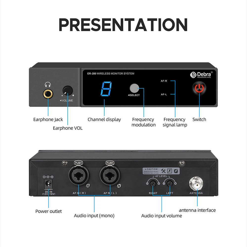 ER-280 In-Ear Wireless Monitor System, single channel UHF, with multiple transmitters, for small concerts and stage performances