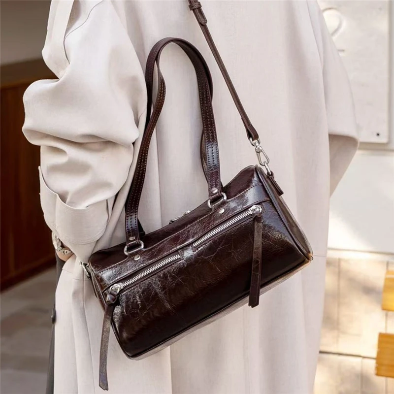 

Black Cow Genuine Leather Underarm Shoulder Bags For Women 2025 Korean Style Designer Crossbody Purses Tote Ladies Handbags