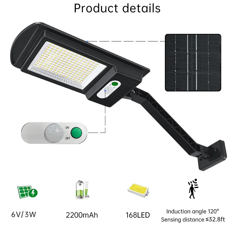 Outdoor Solar Lights with Motion Detector Waterproof 1000LM Street Light 168 LED Solar Security Lamp for Garden Wall Lighting