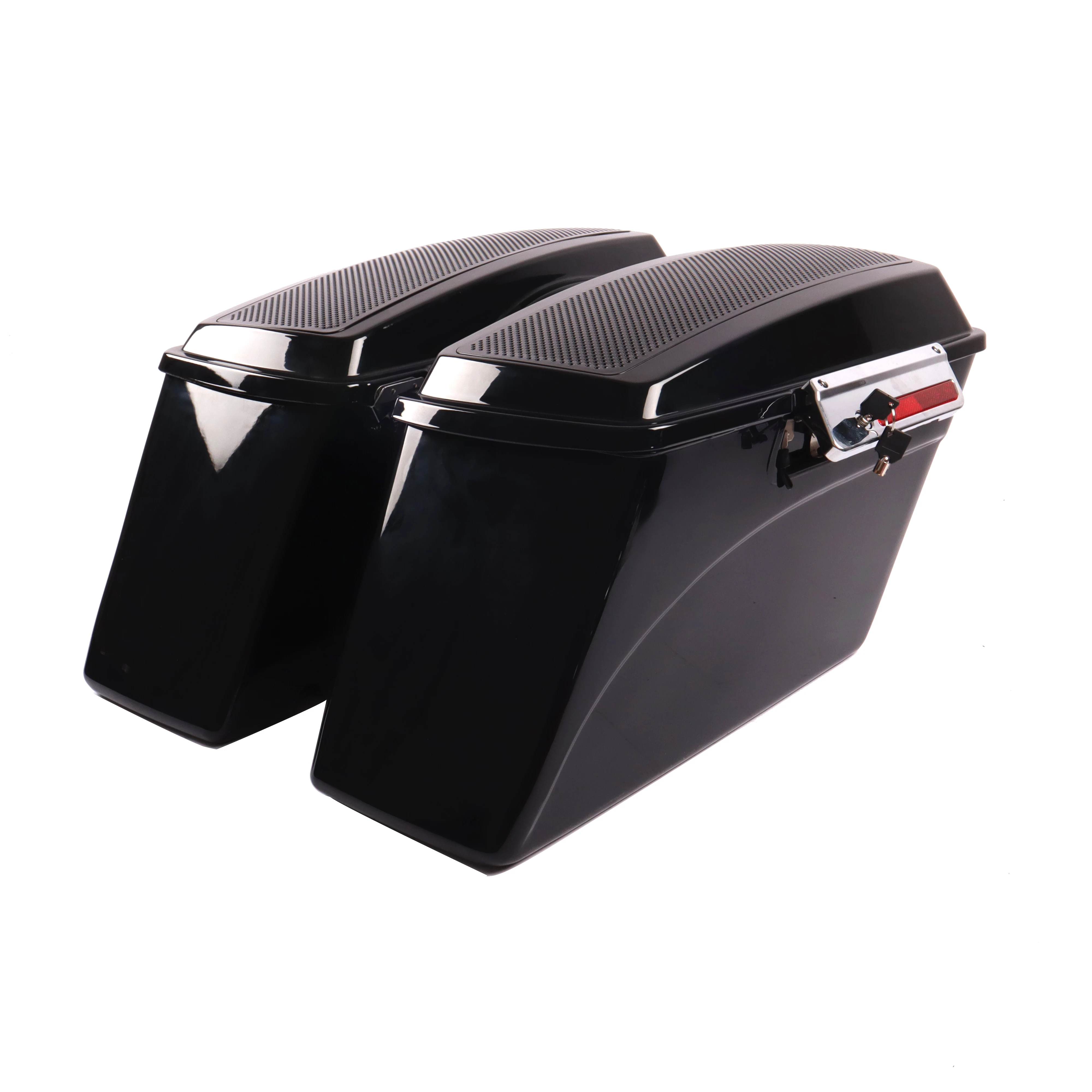 Black Fat Ass Wide Width Hard Saddlebag assembled with double speaker lids for harley Touring 1994-2013