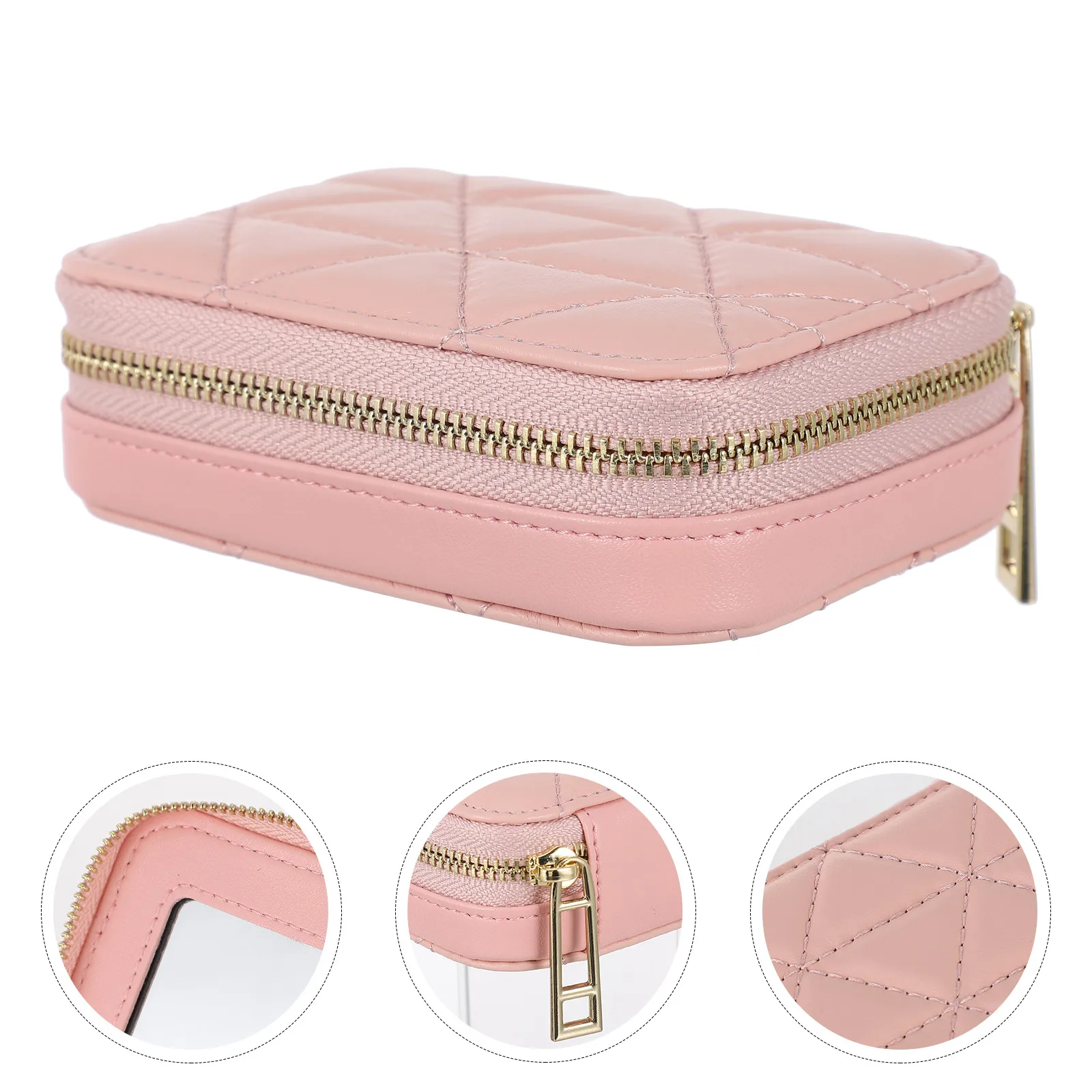 

Portable Lipstick Storage Bag Cowhide Makeup Pouch Small Organizer with Clear Anti-Drop Mirror Travel Storage
