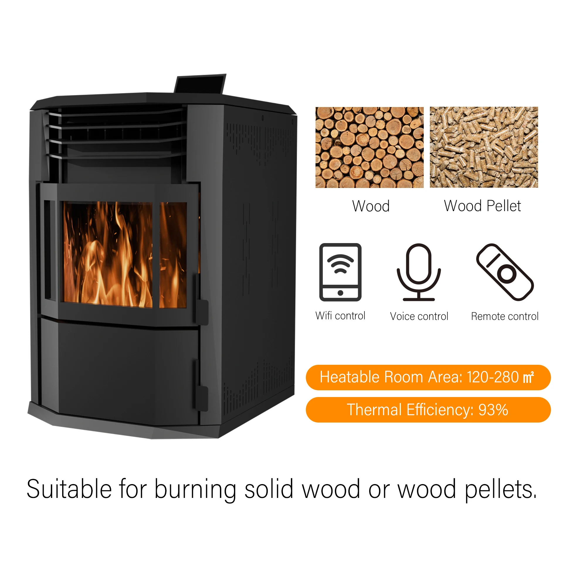 PANSEE Freestanding Automatic Wood Pellet Stove Fast House Heating For Villas Convenient Warmth Automatic Feeding Installation
