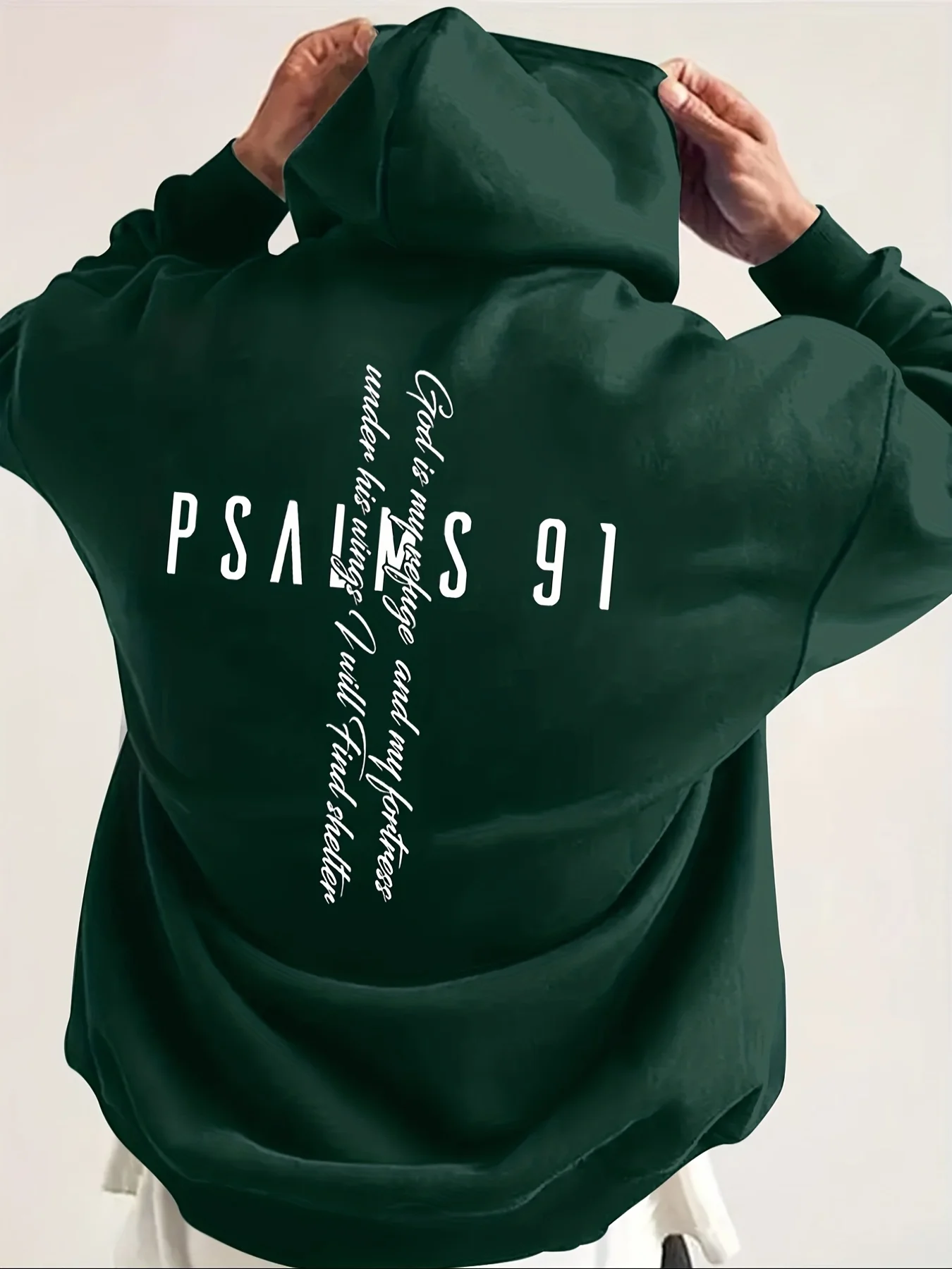 Men's Fall-winter Essential Printed Pattern Hooded Fleece Pullover, Versatile Sporty Casual Loose Hooded Pullover
