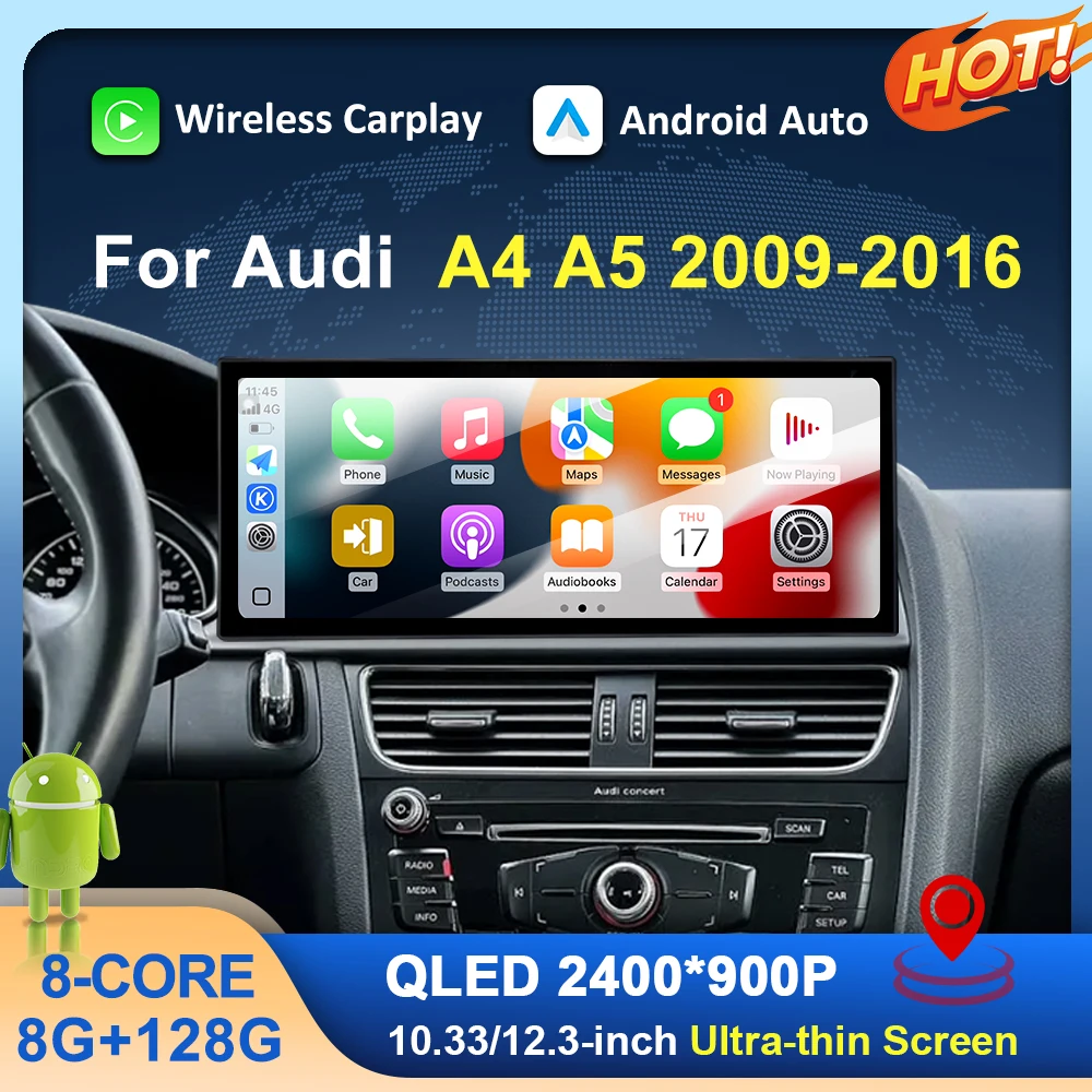 Left Hand Drive For Audi A4 A5 2009-2016 GPS Navi Car Electronics Wireless Carplay Android Auto WiFi 4G BT DSP 12.3