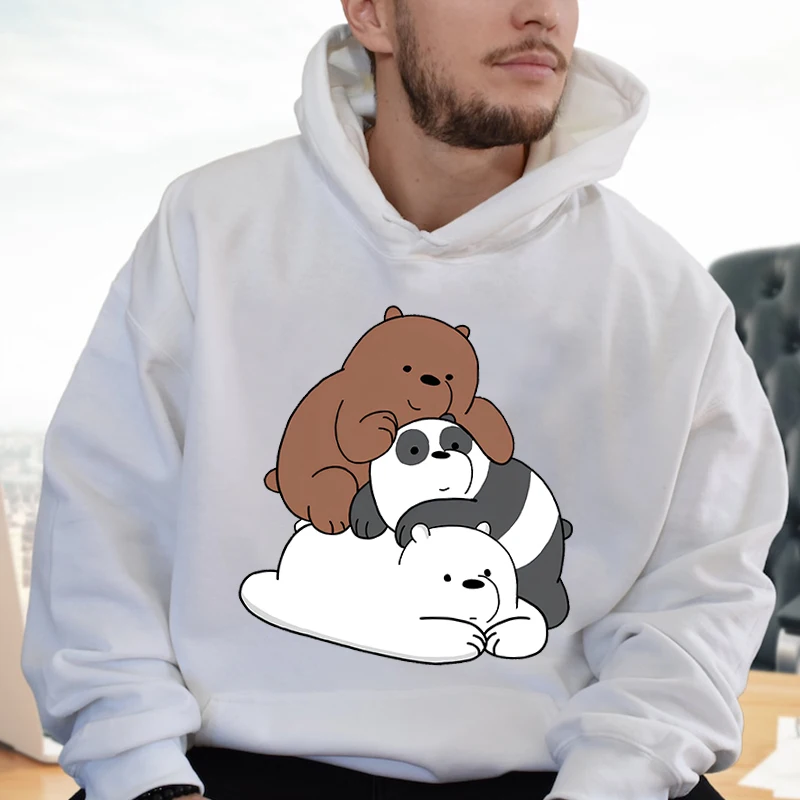 We Bare Bears Printed Men's Autumn and Winter Hoodies Plus Velvet Sports Sweatshirt Loose Casual Men's Clothing