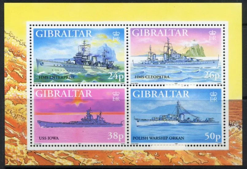 Gibraltar Postmarken, Jahrgang 1997, WW2 Kriegsschiff, 1 Blatt, 4 neue, postfrische Sammlermarken, Material für Scrapbooking – Detail 1