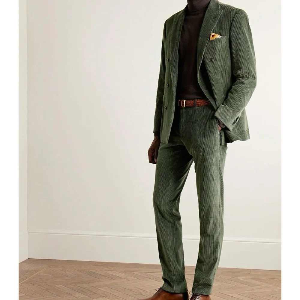 

Mens Business Casual Corduroy Suit Two Pieces Double Breasted Blended Fabric Notch Lapel Comfortable Breathable Jacket Office We