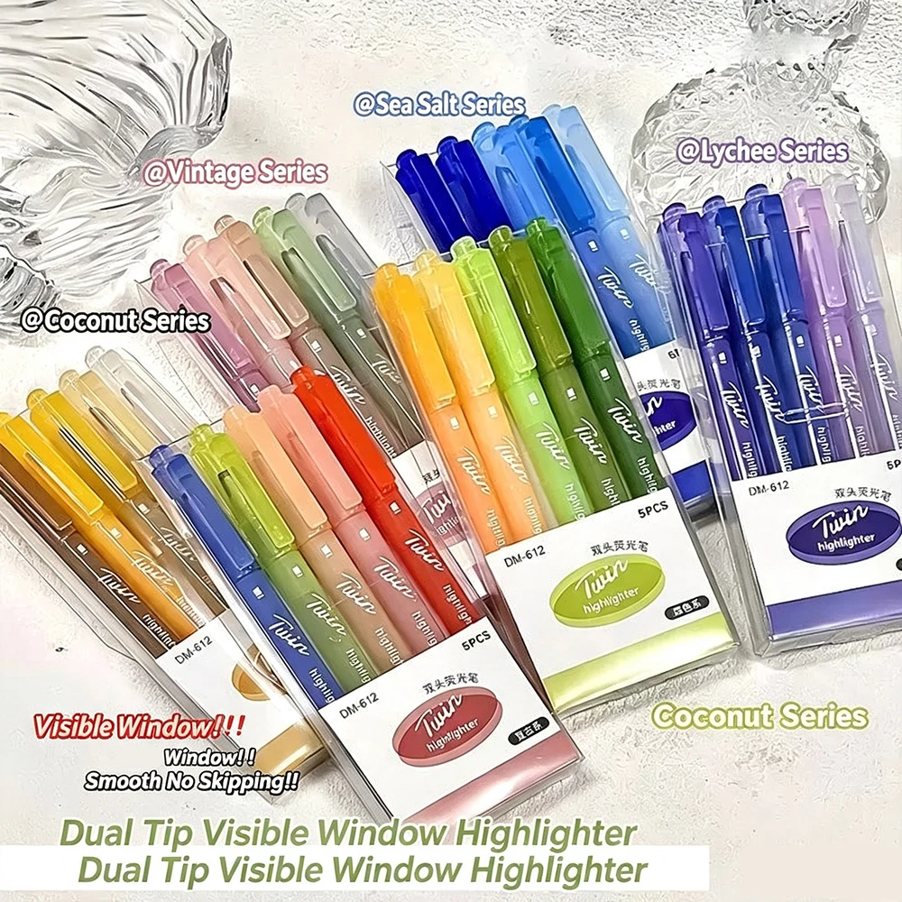 5/30 Colors/Set Double Unique Window Tip Highlighter Pen Double Head Pastel Color Highlighters Marker School Stationery Supplies