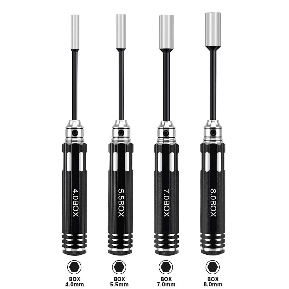 4Pcs 4.0 5.5 7.0 8.0 Hex Driver Set Allen Screwdriver RC Tools Flat Head Hexagon Screw Drivers Wrench Tool Kit for RC Quadcopter