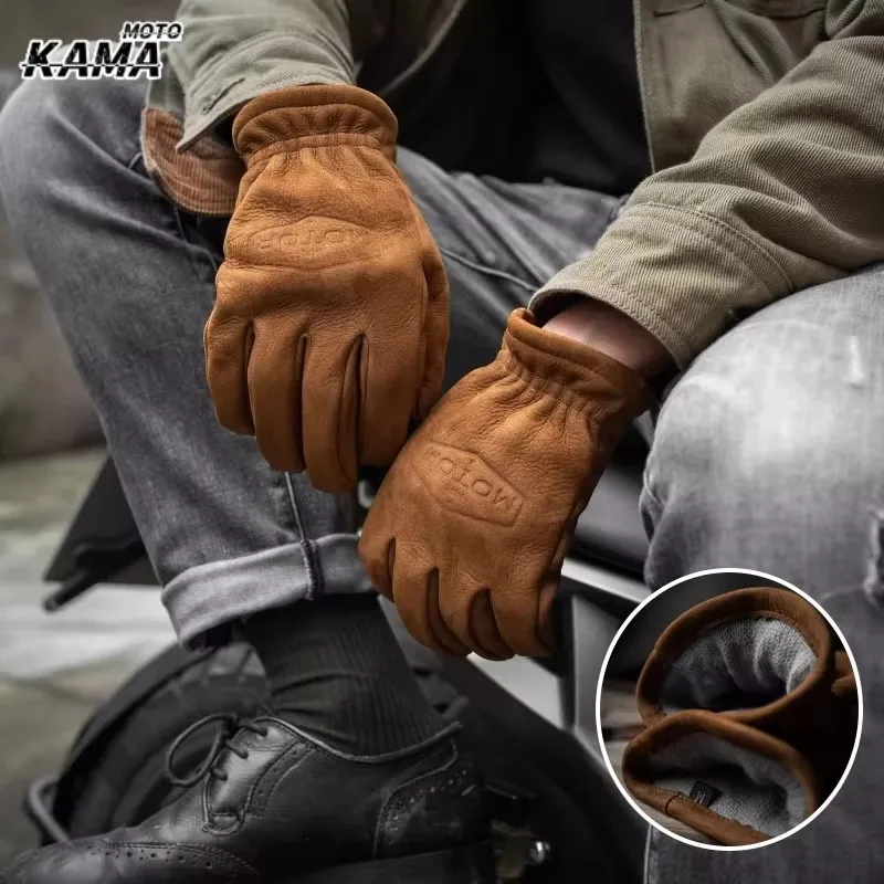 Vintage Frosted Cowhide Leather Motorcycle Gloves Wear-Resistant Warm Work Glove Tactical Army Military Hand Warmer 장갑