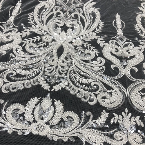 Imagen 2 del producto Tela de encaje bordado con cuentas de lentejuelas de alta calidad de lujo adecuada para vestidos de novia personalizados privados
