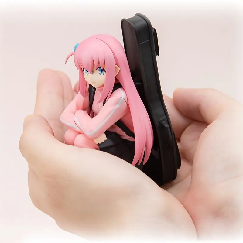 9Cm Japanese Anime Bocchi The Rock! Figure Gotoh Hitori Squatting Posture with Guitar On Back Depressed Face Pvc Model Toy Gifts