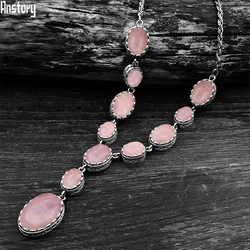 Vintage Natural Quartz Necklace For Women Antique Silver Plated Unakite Stone Amethysts Multi-layer Party Necklace