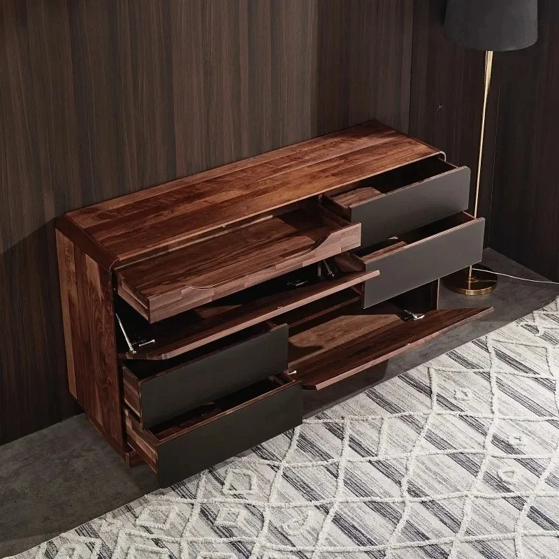 

North America Black Walnut Wood Sideboard Cabinet European Retro Glass Wine Cabinet Modern Minimalist Storage Cabinet