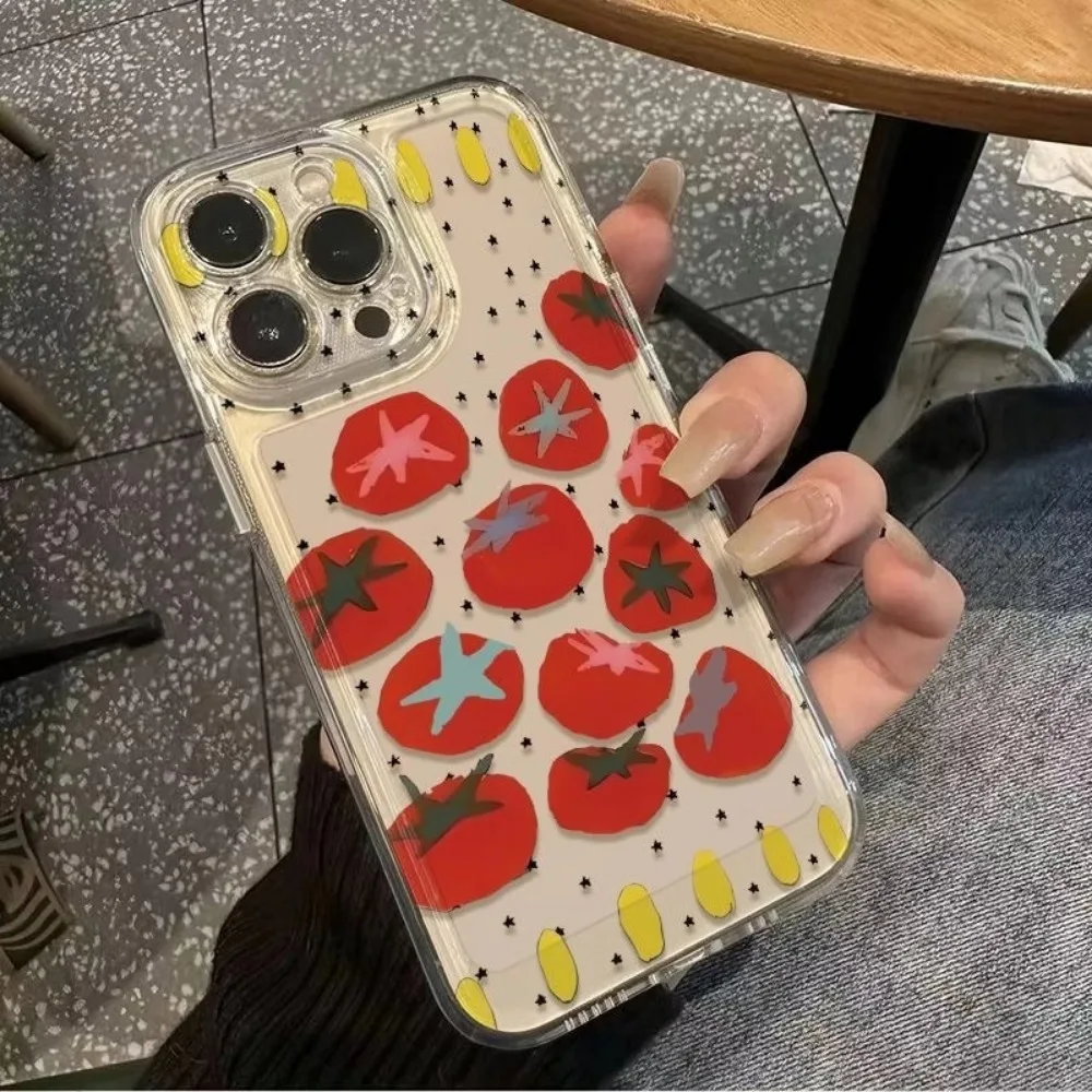 

Милый круглый чехол для мобильного телефона с помидорами в горошек для VIVO X200PRO X100, прозрачный защитный чехол с рисунком для девочек