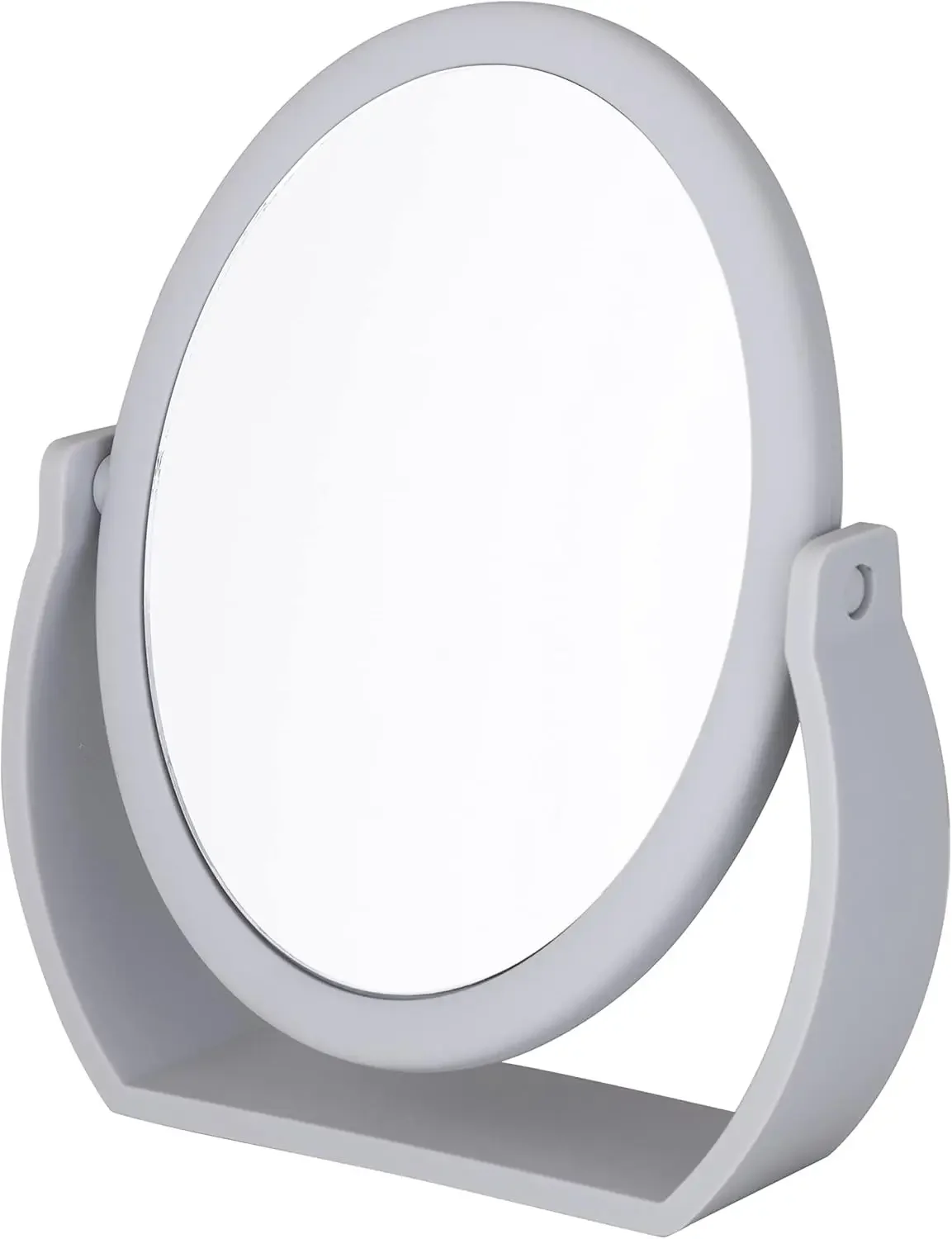 

Double-Sided Vanity Mirror: 1X & 10X Magnification, Freestanding & Swivel, Lightweight Rubberized, Grey