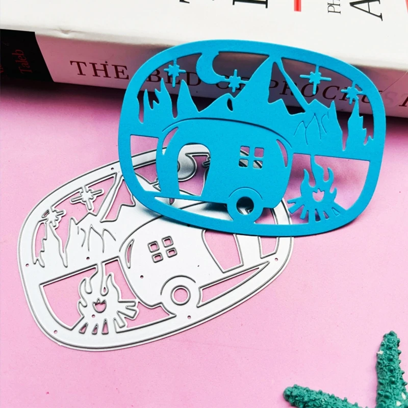 Camping Car Mountain Campfire Metal Cutting Dies Embossing Stencil DIY Scrapbooking Greeting Card Making Album Template