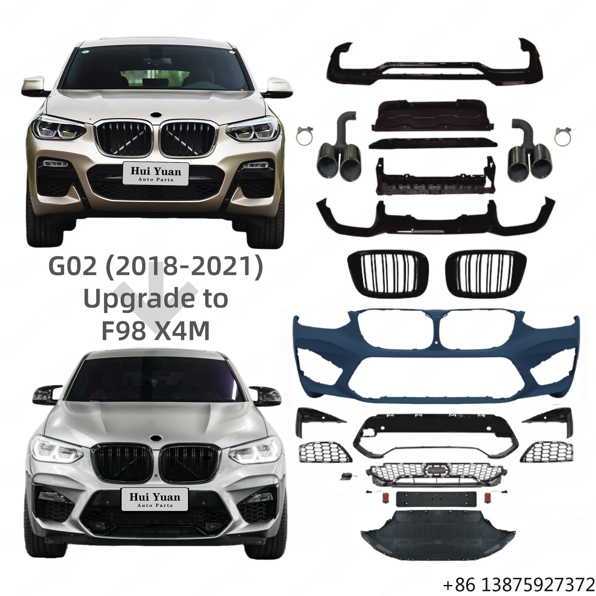 Facelift Accessories for X4-Series G02 2019-2021 Front/Rear Bumper Lip Grille Exhaust Pipe Body Kit to F98 X4M 2021 Model