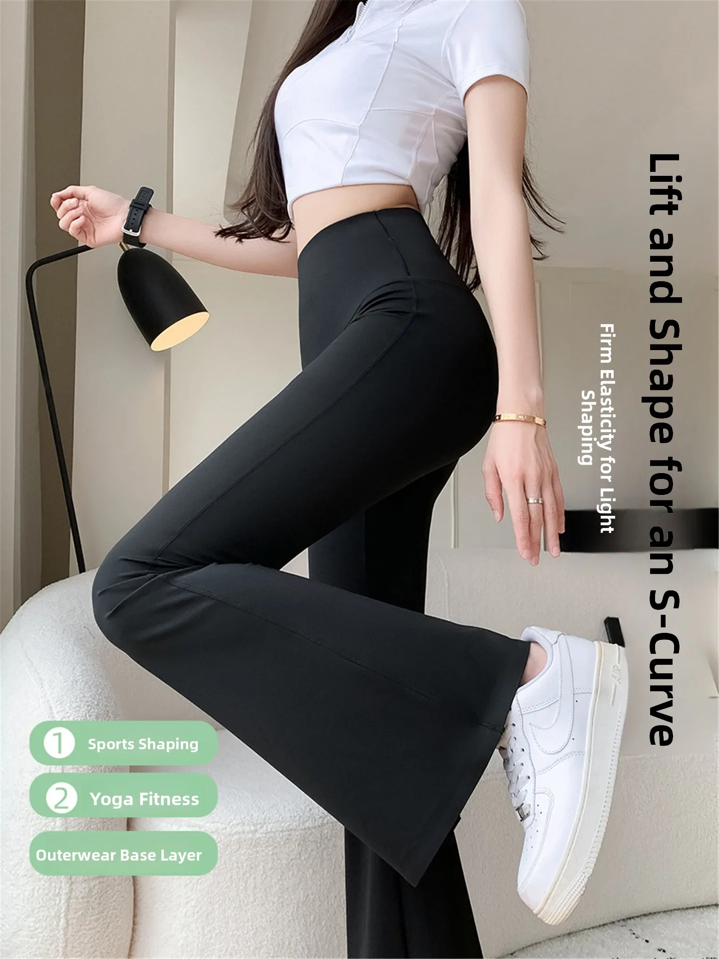 กางเกงโยคะเอวสูงผ้าไอซ์ซิลค์ทรงกระดิ่งสำหรับผู้หญิง ฤดูร้อน ผ้าบาง ยืดหยุ่น กระชับหน้าท้อง ยกกระชับสะโพก