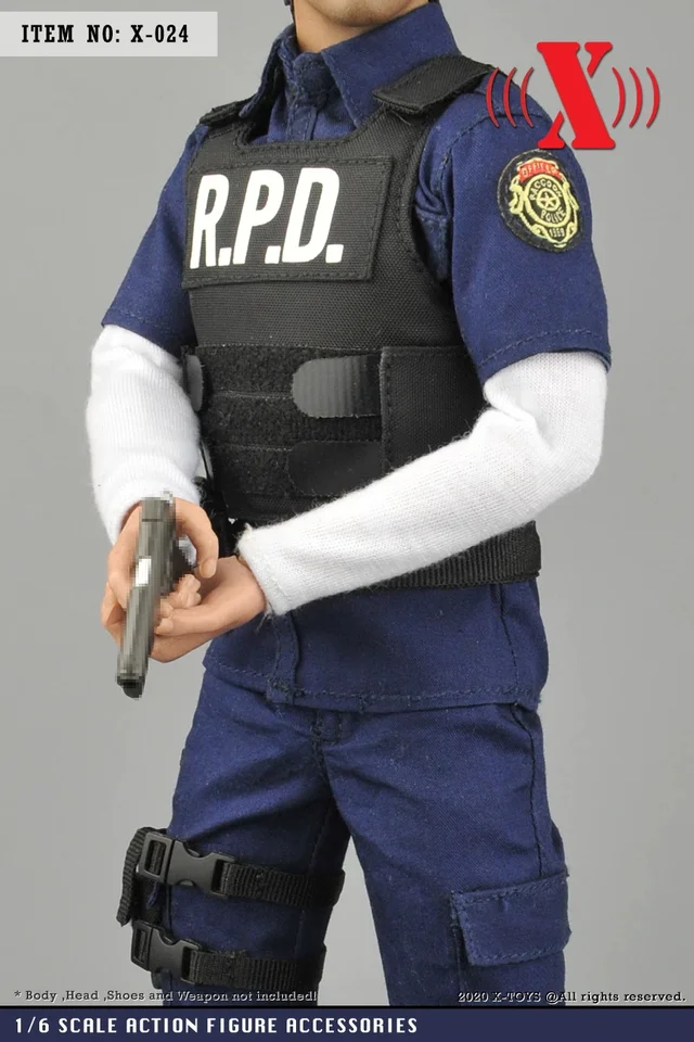 1/6サイズフィギュア用男性用パトロール警察服スーツコスチュームX-024 X-TOYS X-024 1/6 Male Soldier RPD Patrol Clothing Top Trouser Vest
