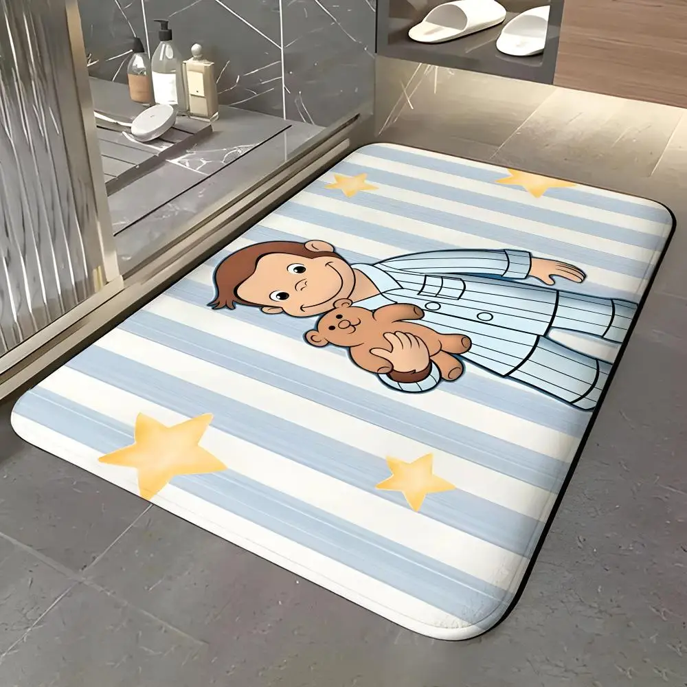 Animation C-Curious George Floor Mat Soft Flannel Entrance Door Mat Non Slip Absorbent Bathroom Bedroom Floor Rug
