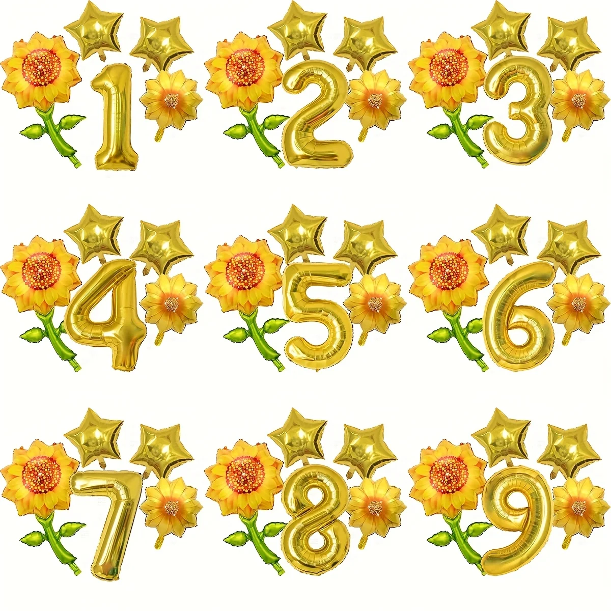 5pcs Sunflower Balloon Yellow Pentagram Birthday 32 Inch Number Balloon Set Festival Party Decoration Baptism Gift