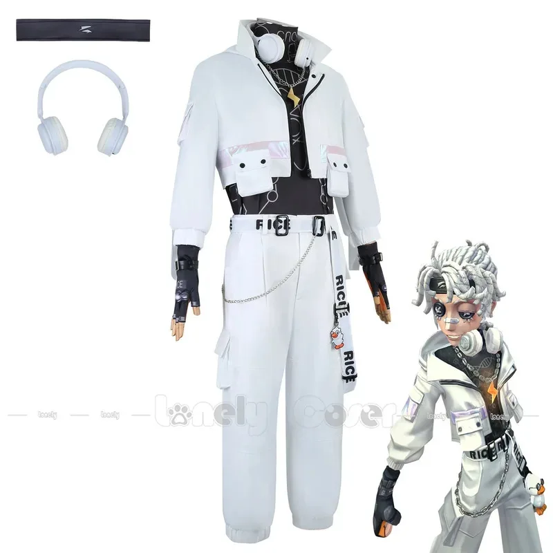 2025 22 لعبة الهوية الخامس سجين لوكا البلسا الأرز تأثيري حلي الفضة والأبيض الملابس عقال شعر مستعار مجموعة كاملة هالوين