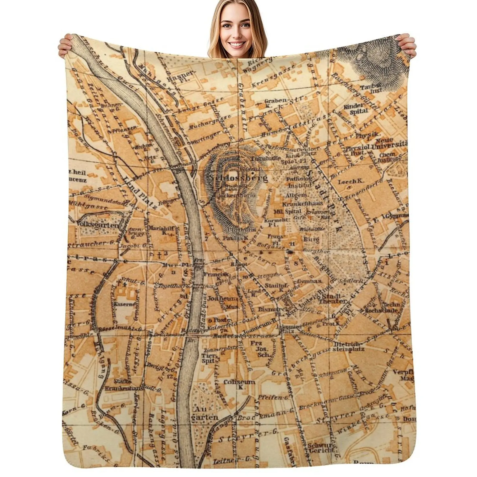 

Vintage Graz Austria Map (1922) Throw Blanket Cute Fashion Sofas Extra Large Throw Decorative Sofas Blankets