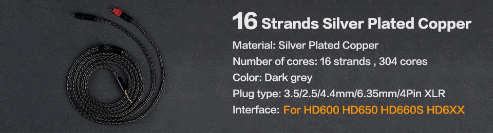 OPENHEART 16 Core Headphone Cable 1 to 2 jack dual 3.5/2.5/4.4mm Balance Cable Silver Plated Copper Upgrade XLR 2m 3m Cable