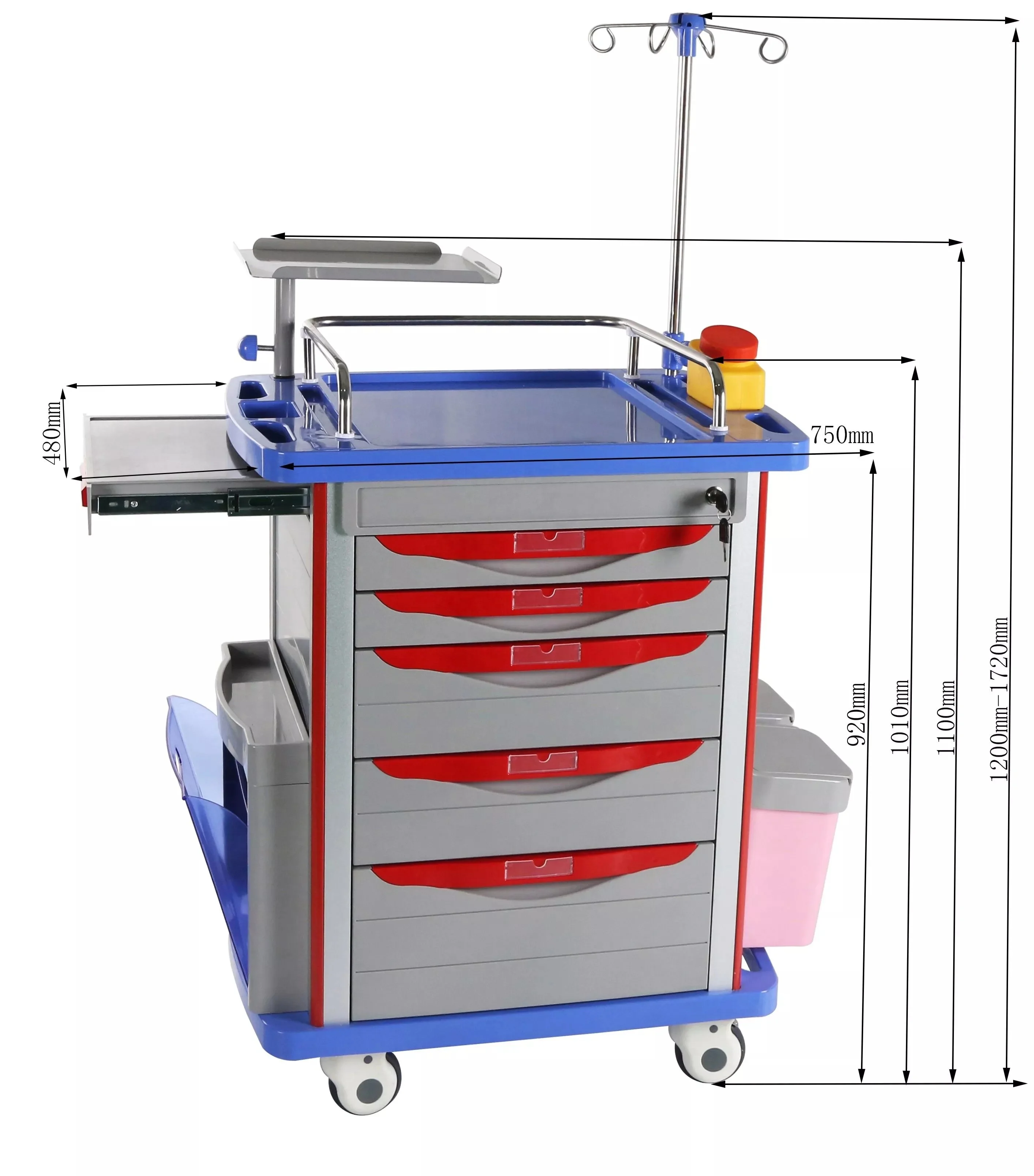 High Quality Emergency Cart Medical ABS Plastic Crash Cart Trolley Emergency Trolley