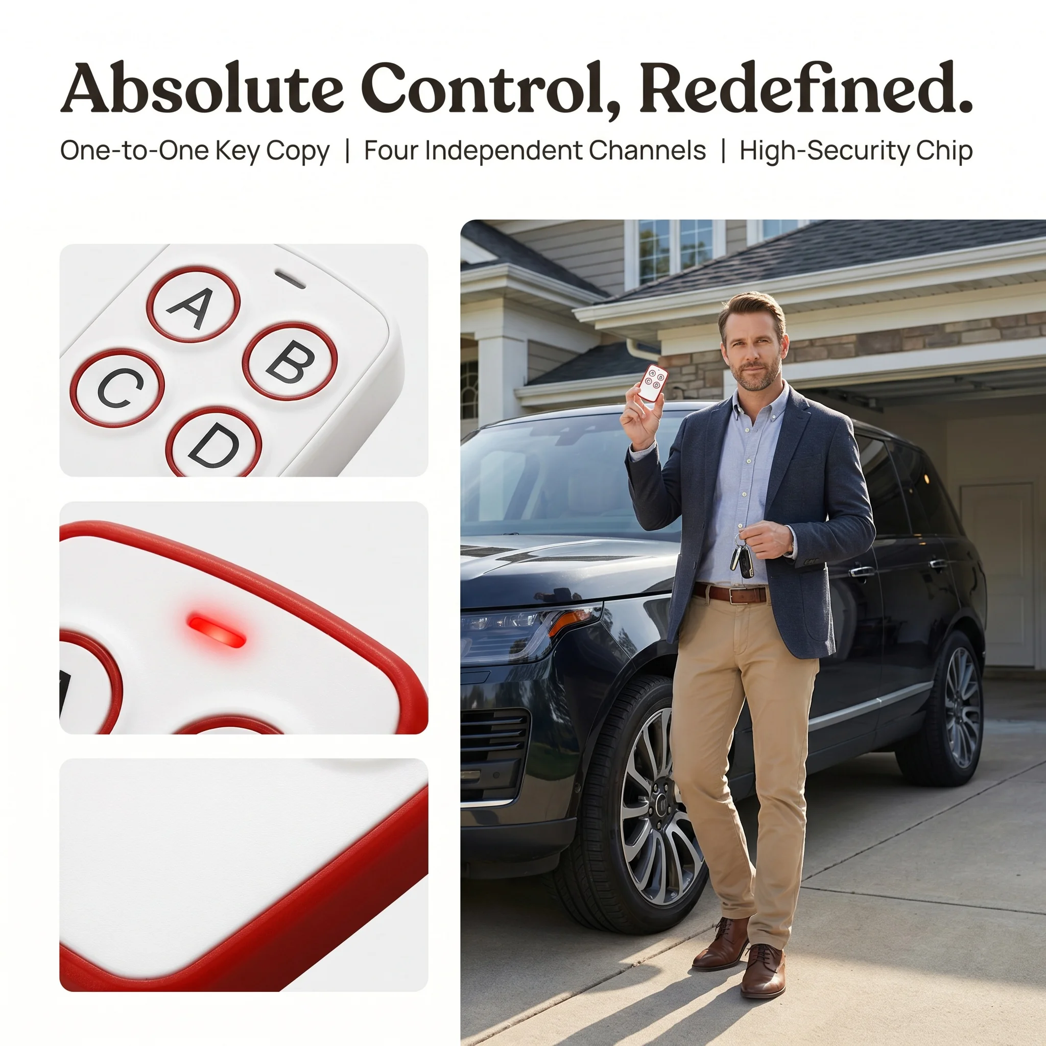 433MHz Remote Control Duplicator Universal Garage Door Opener Remote 4-Key Cloning Transmitter for Gate Car Electric Door